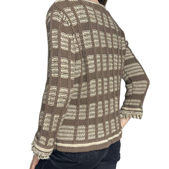 Chico’s Striped Knit Cardigan Sweater Brown Tan Striped 2/Large - Picture 2 of 8